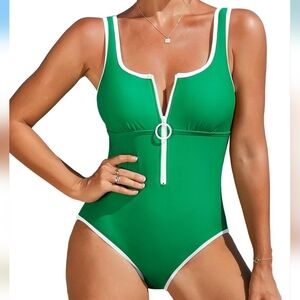 Charmo S Green One-Piece Swimsuit‎ with White Trim